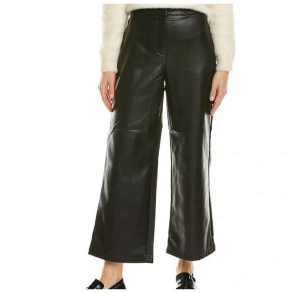 Bagatelle Collection black faux leather wide leg crop pant mediun